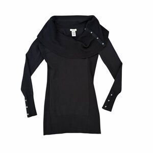 Cache Vintage Sweater Off The Shoulder Cowl Neckline Studded Black XS